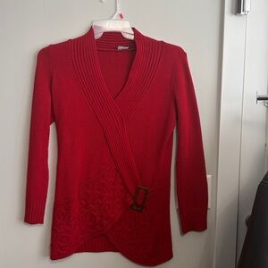 Stylish Red Sweater With Buckle